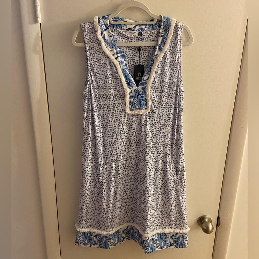Cabana Life Blue Ruffled Polo Tank Top